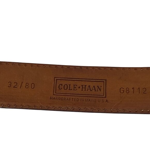 Cole Haan Mens Leather Belt Solid Brass Buckle Made In USA Brown Tan Size 32 - Picture 7 of 11